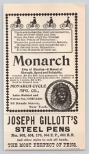 Monarch Bicycle Cycle Chicago Steel Pens Joseph Gillott 1895 Print Ad picture