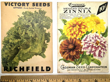 Two 1940s Vintage Seed Packets Unopened Zinnia Flowers Lettuce Victory Crossman picture