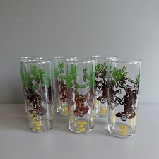 Set of 6 - Vtg 1950s MCM Federal Glass Monkey Jungle Collins Highball Glasses picture