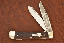 VINTAGE BATTLE AXE SOLINGEN GERMANY BONE FULL SIZE TRAPPER KNIFE SHOUSE (36318) picture
