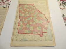 ANTIQUE MAP OF GEORGIA CRAM'S ATLAS 1905 23 X 14.5 picture