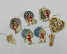 Vintage Christmas Santa Angeles Cardboard Ornaments Wood Heart Lot Of 8 picture