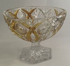 Vtg CANDY BOWL Bohemian Gold Cut to Clear Crystal Czech Republic Footed picture