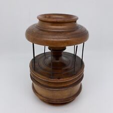 Antique Peaseware / Treenware Turned Wood Lidded Sewing Caddy Complete W/ Lid picture