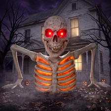3.3Ft Animated Groundbreaker Skeleton, Light Up Sensor Creepy Sound Halloween picture