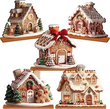 RattanView 5 Pcs Gingerbread Christmas Table Decor, Gingerbread Village Set picture