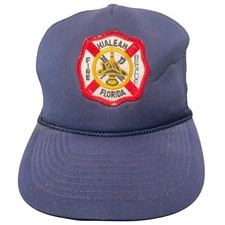 Vintage Hialeah Florida Fire Rescue Trucker Hat Navy Blue Snapback Cap Mesh picture