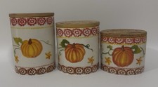 3pc Temptations Old World Harvest Pumpkin Canister Set Ceramic Wood Lids K54204 picture