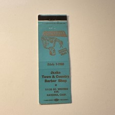 Jacks Town & Country Barber Shop Gardena CA Vintage Matchbook Cover 5MB126-2-5 picture