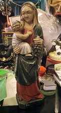 Vintage polychrome Hand Carved And Painted Religious Madonna and Child Statue picture