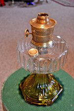 1935-1936 ALADDIN B-106 CORINTHIAN CLEAR OVER AMBER OIL LAMP W/MODEL B BURNER picture
