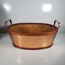 Oval Copper Sided Wood Harvest Plant Basket With End Loop Handles picture