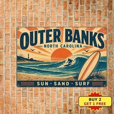 Outer Banks North Carolina Surf Sun Sand Beach Resort Metal Tin Sign Decor Art picture