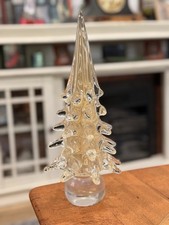 VTG Murano-Style Art Glass Christmas Tree Gold Center 11.5” No Markings picture
