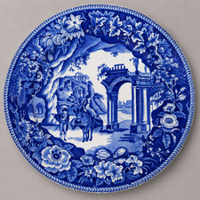 Antique J & R Clews Staffordshire Blue Transferware Plate Romantic Ruin 1820 10