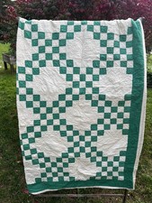 Vintage Antique Hand Quilted Double Irish Chain Quilt Green 74