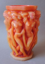 Halama Maidens After Bath Art Deco Czech Glass Vase Red Amber 1945 Design picture