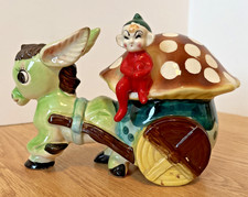 Vintage Donkey Planter Pulling A Polka Dot Mushroom Cart With Elf  1950's picture