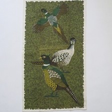 Vintage Lois Long Tea Towel Pheasant Birds Leaf Background 16 x 29 -Small Flaws- picture