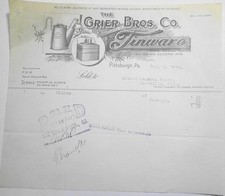 1917 Ehlers General Store Zoarville Ohio Receipt Grier Bros Pittsburgh Mining Fl picture