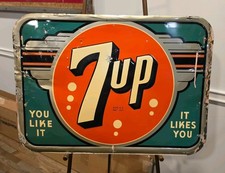 1941 Original Vintage 7UP Sign Metal You Like It Likes You RARE Early 1940's picture