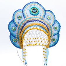 Blue Kokoshnik Traditional Russian Folk Costume Headdress Кокошник Adult / Kids picture