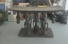 Vtg Handcarved African Ashanti Throne Stool Handcrafted in Ghana Female Figures picture