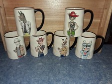 Signature Housewares Hipster Animal Mugs 17.5oz Stoneware Set Of 6-Brand New picture