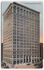 VTG 1913 Ford Building Detroit Michigan Postcard Congress & Griswold Street View picture