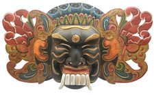 Balinese Bhoma Boma Mask Carved Wood Winged Guardian Wall Art Indonesia 24.5