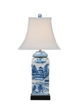 Beautiful Chinese Blue and White Blue Willow Porcelain Temple Jar Table Lamp 22
