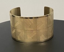 Vintage KRUG Gold Tone Cuff Bracelet Parquet Geometric Wide Napkin Ring picture