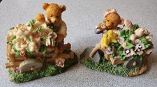 Vintage Ks Collection Bear With Flower Wagon Figurine 3.5