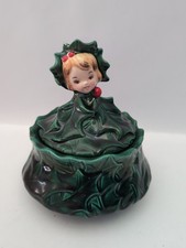 Vintage Japan Top Line Import Holly Girl Candy Dish Lidded Bowl picture