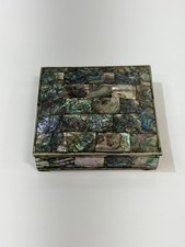 Vintage Broche Alpaca Abalone Shell Inlay Trinket /Jewelry Box 4'' Square picture