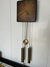 Linden Vintage MCM Modern Wood Mechanical Movement Chime Wall Clock Working picture