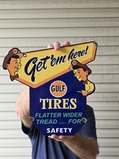 VINTAGE 1950'S GULF TIRES PORCELAIN SIGN 12