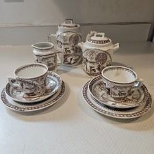 Staffordshire England Small Tea Set Stag 750 Brown Transwferware See Photos picture