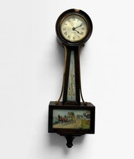 Seth Thomas Hampton Banjo Wall Clock 4 Jewels Stagecoach Scene Wood Case Runs picture