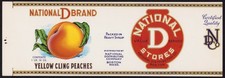 NATIONAL D BRAND PEACHES antique can label Boston Mass file sample 1932 picture