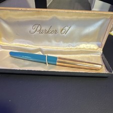 Parker 61 Fountain Pen Blue Metal w/ Gold Trim, Parker 61 Original case picture