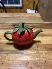 Rare Vintage Telaflora Whimiscal Red and Green Strawberry Fruit Teapot with Lid picture