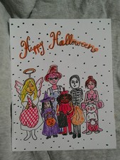 Vintage Style Halloween Greeting Card - Friendly Trick or Treaters - Handmade picture