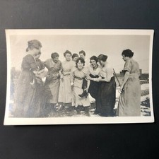 Unusual Antique VTG Real Photograph Women Sorority @ work on Roof Snowball GOOFY picture