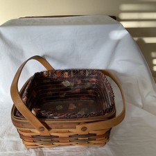 Vintage 1997 Longaberger Medium Square Basket-Fall Fabric Liner & Protector READ picture