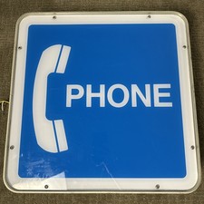 Vtg Electric Hanging Pay Phone Telephone Booth Double Sided Lighted Sign 19x19 picture