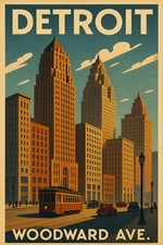 Detroit Woodward Ave Vintage Poster c1930s - 24x36” RARE Reprint 🤯💯 picture