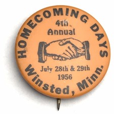 Winsted Minnesota 1956 Homecoming Days 50s Vintage Pin Button Pin back picture