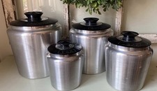 1950’s Vintage Kromex Aluminum Canister Set Flour Sugar Coffee Tea MCM Retro picture
