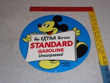 VINTAGE 1940 STANDARD GASOLINE MICKEY MOUSE WALT DISNEY OIL PORCELAIN METAL SIGN picture